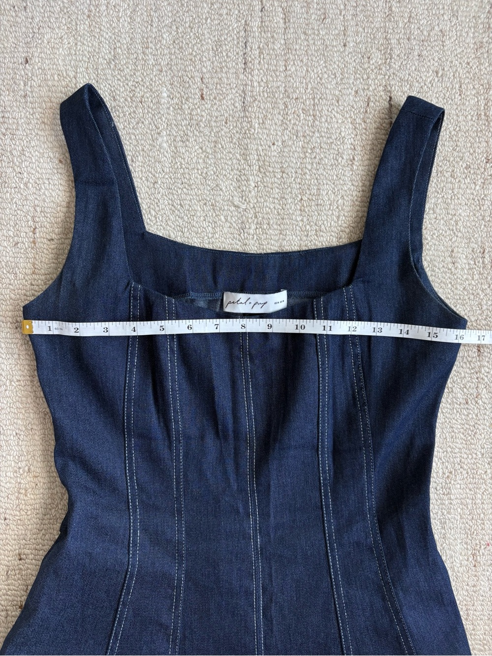 Petal & Pup Callum Denim Midi Dress Blue A-Line Pockets Contrast Stitch Medium - Picture 12 of 14
